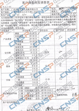 中成泵業(yè)2015年度客戶滿意度調查展示