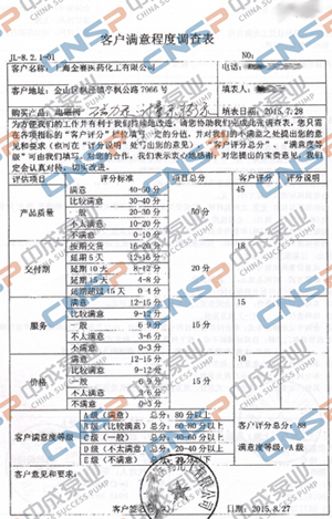 中成泵業(yè)2015年度客戶滿意度調查展示